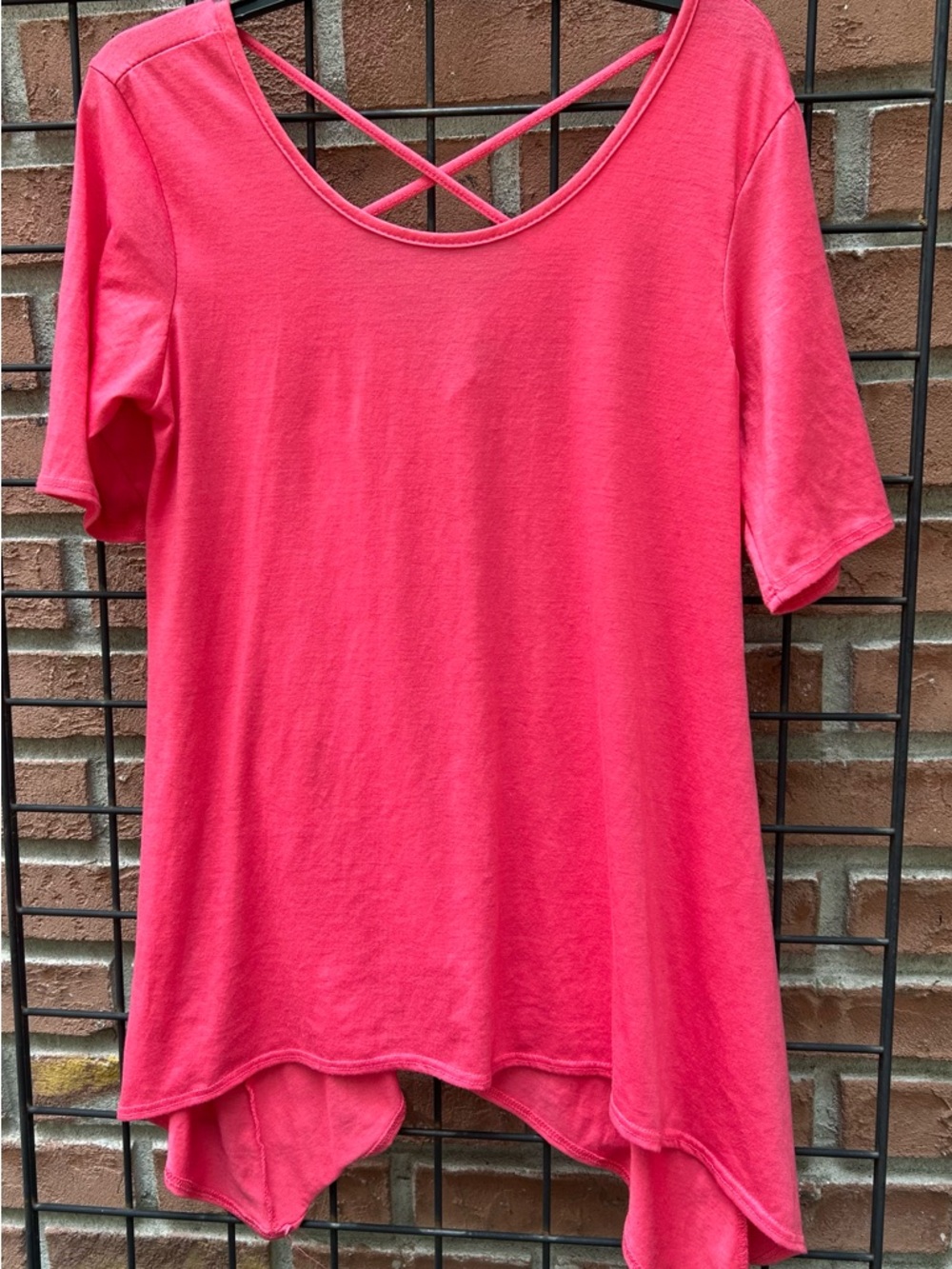 Pinc Coral Pink Crisscross Back Short Sleeve Tunic
